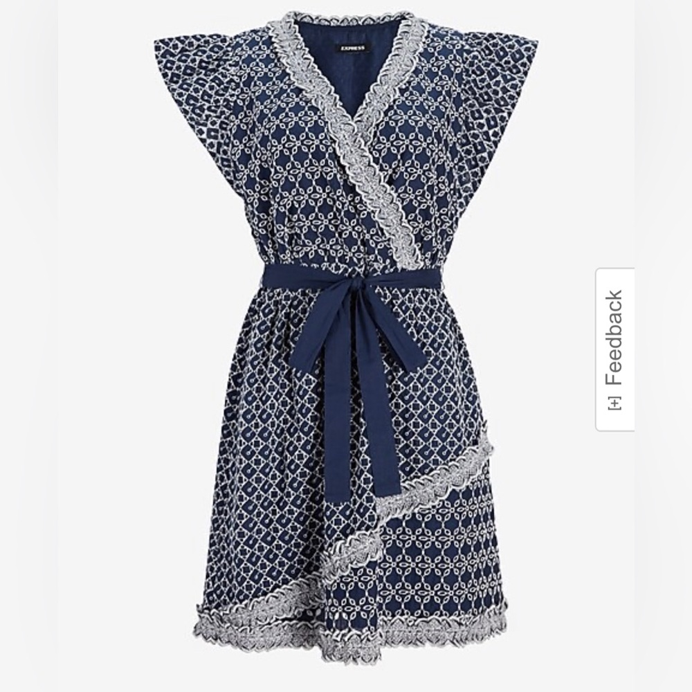EXPRESS Printed Lace Trim Belted Wrap Dress